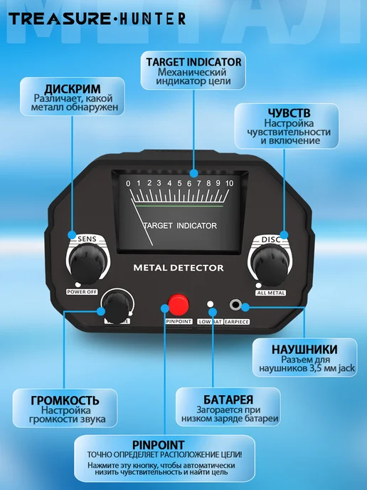 Treasure Hunter MD4030 Профессиональный металлоискатель грунтовый, черный, фото 2