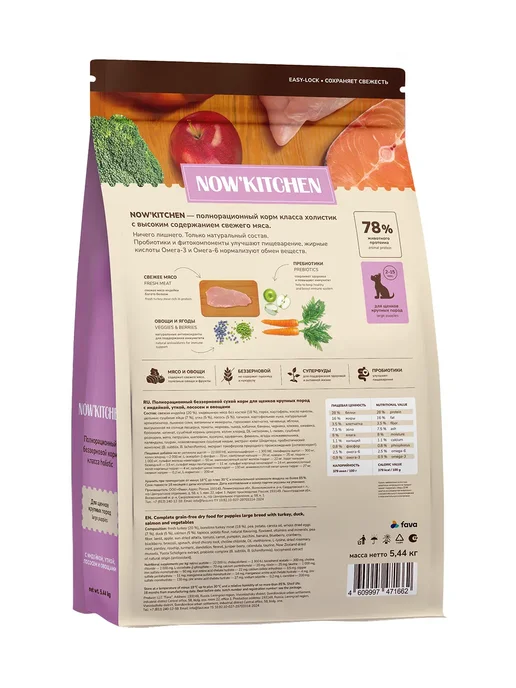 Сухой корм NOW'KITCHEN для собак, крупные, щенки, индейка, 5,44 кг, фото 6