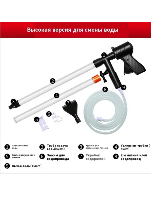 Грунтоочиститель для аквариумов c сифоном и скребком, вариант, фото 6