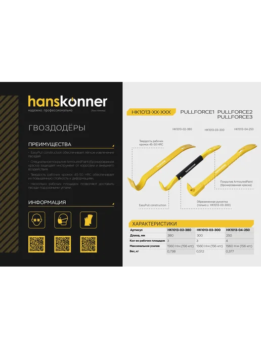 Hanskonner Гвоздодер-лом 300x26x14мм HK1013-03-300, 300x26x14 мм, фото 7