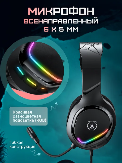 URZUS Наушники большие игровые с микрофоном Phantom, черный, фото 4