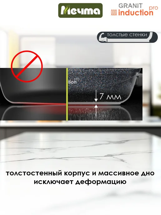 Мечта Сковорода индукционная с крышкой 20 см, синий, в упаковке 1,6 кг, фото 3