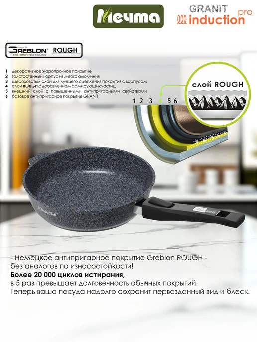 Мечта Сковорода индукционная с крышкой 20 см, синий, в упаковке 1,6 кг, фото 6