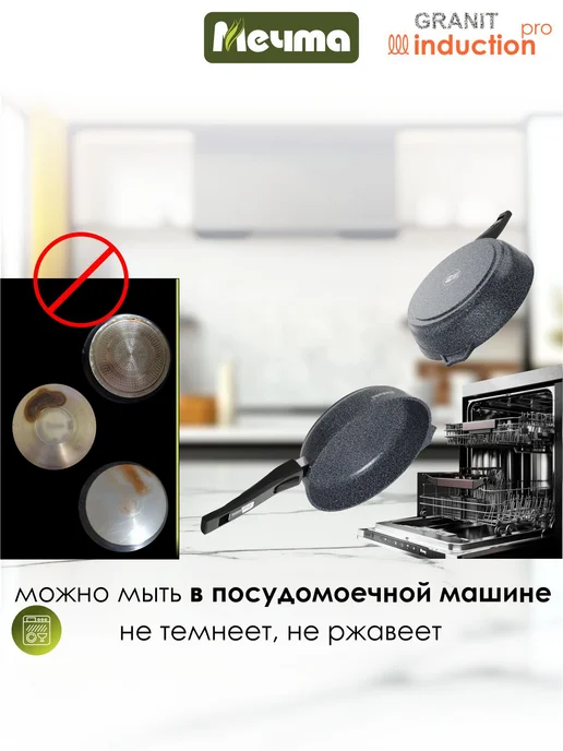 Мечта Сковорода индукционная с крышкой 20 см, синий, в упаковке 2,3 кг, фото 8