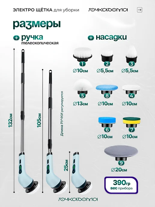Щетка для уборки дома электрическая, голубой, фото 8