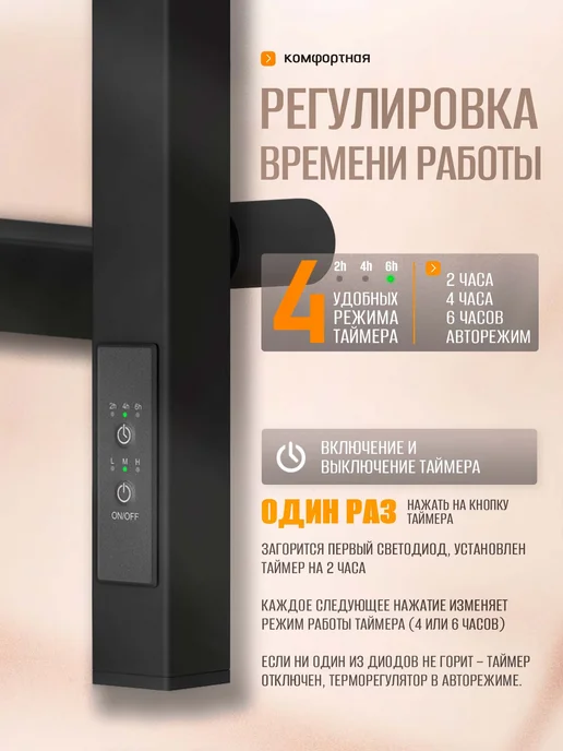 Суховей Полотенцесушитель электрический Атлет 80х50 черный, 80x50, фото 4