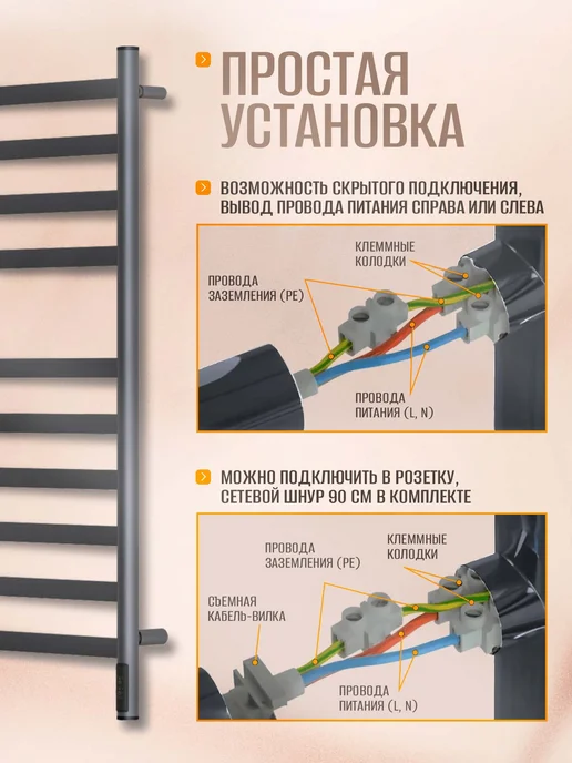 Суховей Полотенцесушитель электрический Соната 80х50 графит металлик, 100x50, фото 6