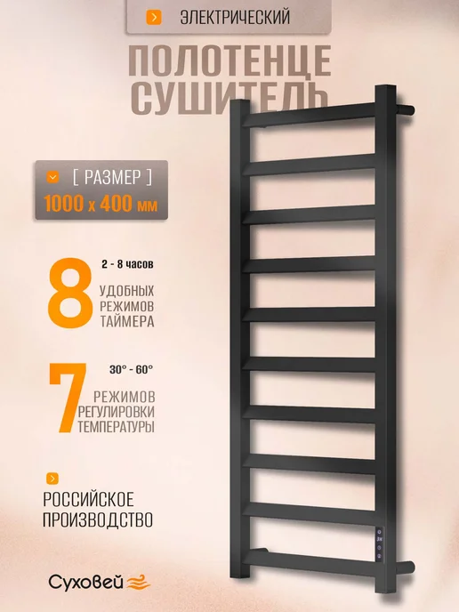 Суховей Полотенцесушитель электрический Глобус 100х40 см в ванную, 100x40 см, фото 2