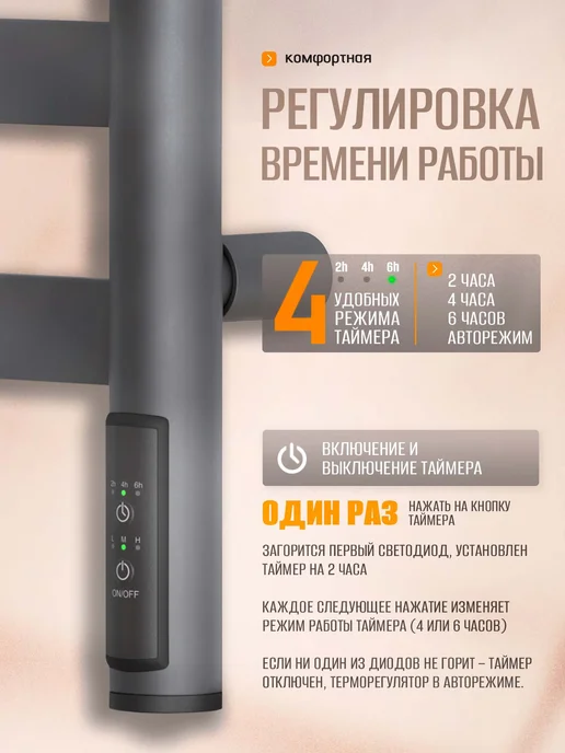 Суховей Полотенцесушитель электрический Соната 80х50 графит металлик, 60x50, фото 4
