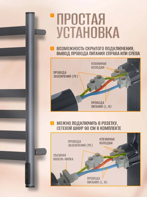 Суховей Полотенцесушитель электрический Соната 80х50 графит металлик, 60x50, фото 6