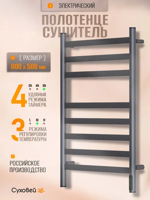 Суховей Полотенцесушитель электрический Соната 80х50 графит металлик, 80x50, фото 2