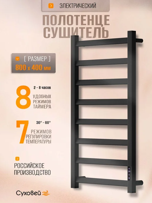Суховей Полотенцесушитель электрический Глобус 100х40 см в ванную, 80x40, фото 2