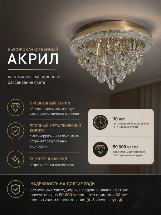 Maestro De Luce Люстра потолочная светодиодная хрустальная с пультом в зал, желтый, фото 7