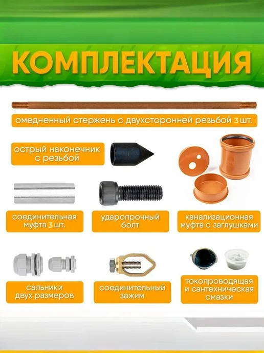 GROUNTOK Комплект заземления из омедненной стали 6 метров 16мм, 3 м, фото 2