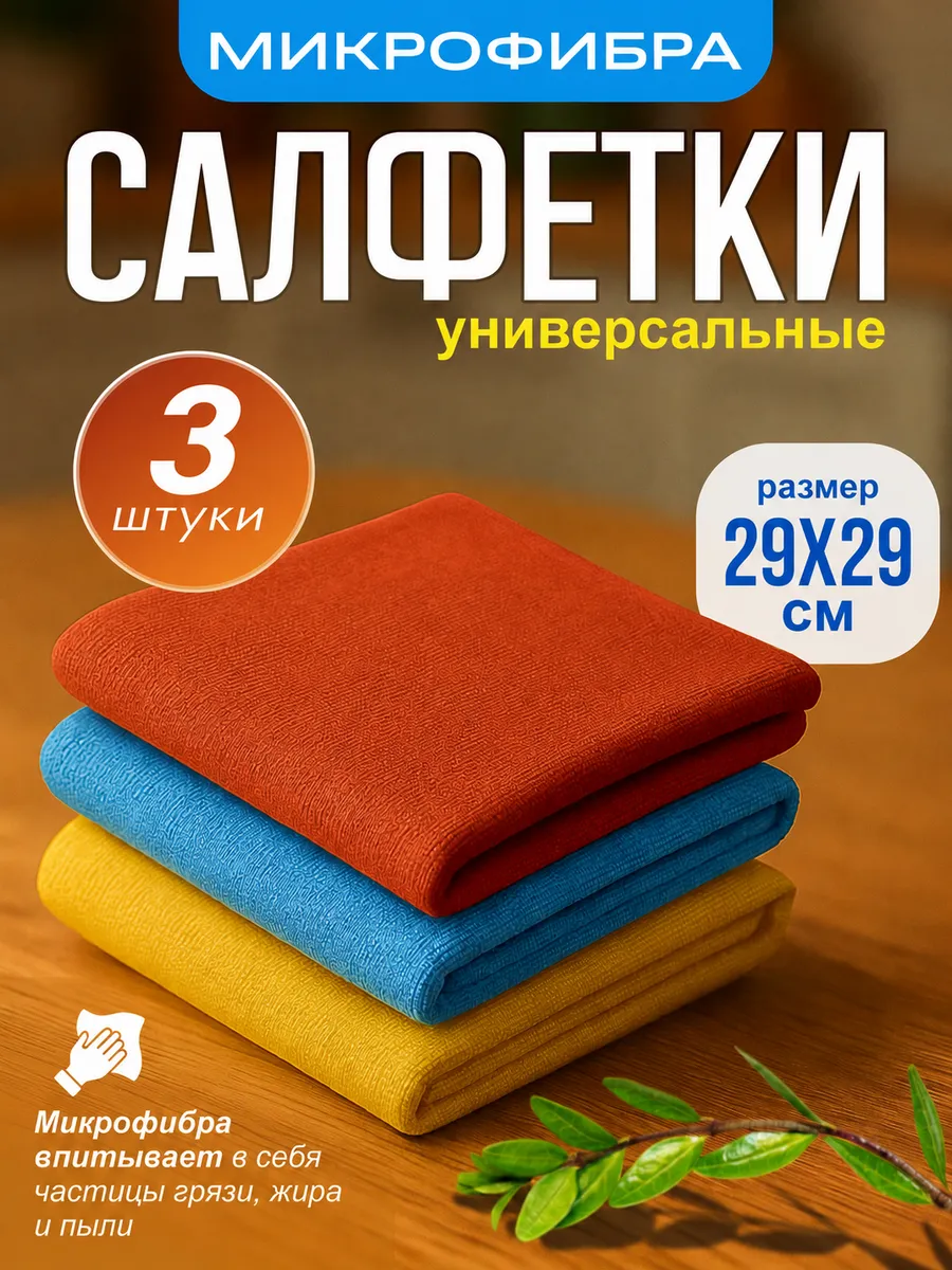 Салфетки из микрофибры тряпки для уборки 3 шт