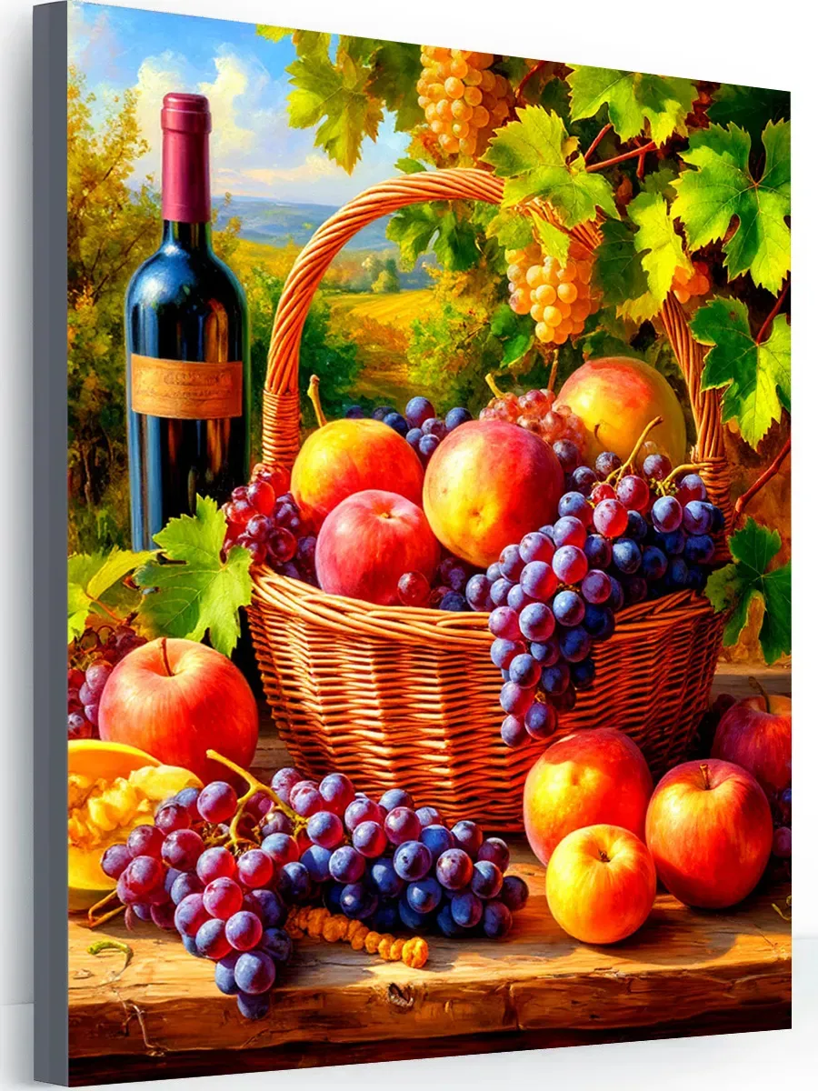 Картина в кухню на стену вино и фрукты 40x50