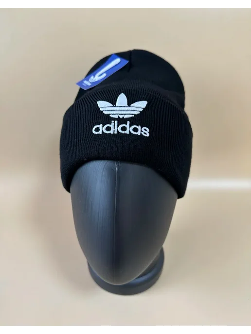 Nike Шапка Адидас Бини с отворотом осенняя зимняя, черный, фото 4