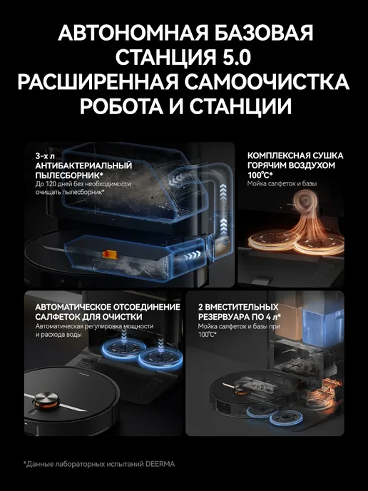 deerma Робот-пылесос X90 Ultra, док-станция, ИИ распознавание, черный, фото 7