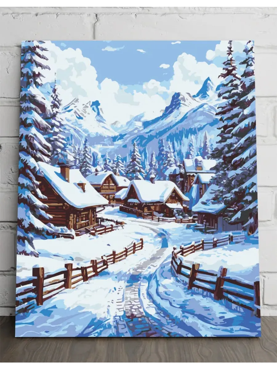 Заснеженная деревня — 40×50 см