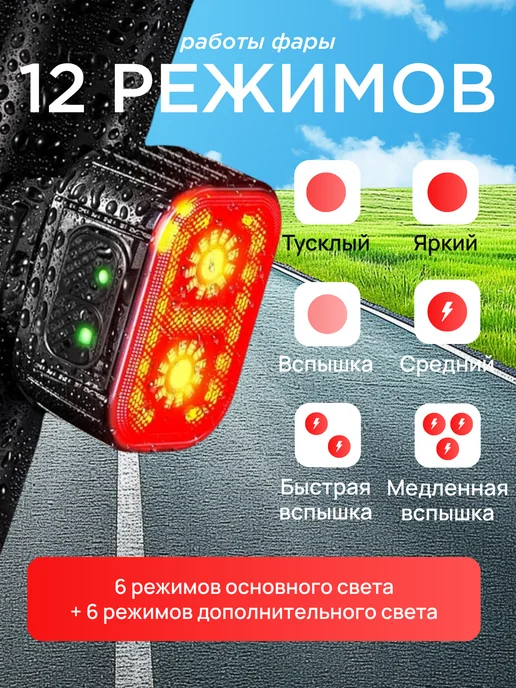 Велосипедный фонарь комплект с фарой led диодный, черный, фото 3