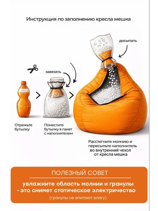 Kreslo-Puff Наполнитель шарики пенополистирола 120 л, 175 л, фото 5