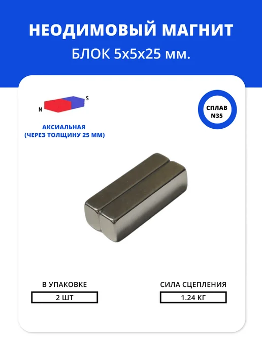 Магнит96 Мощные неодимовые магниты 5×5×25 мм. набор 2 шт, 5x5, 2 шт