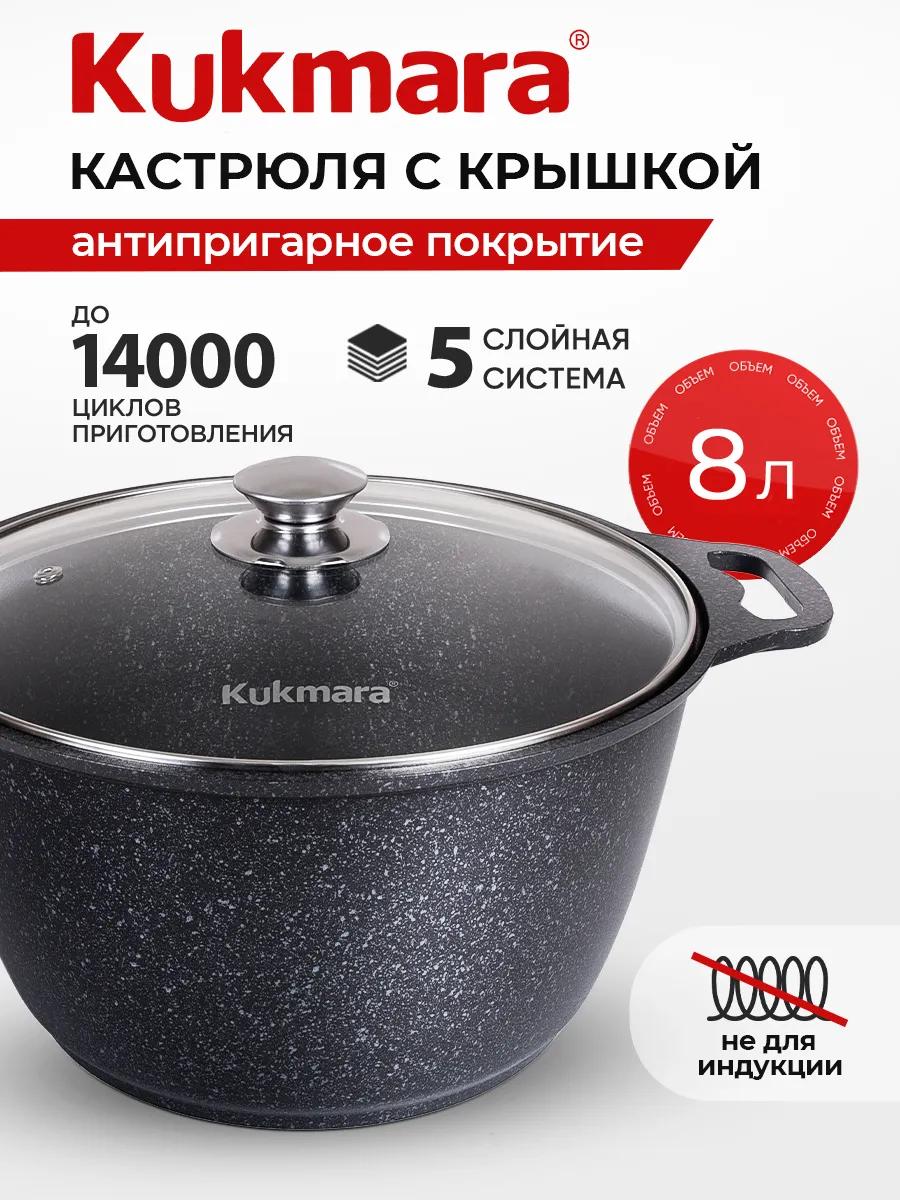 Кастрюля с крышкой антипригарная 8 л