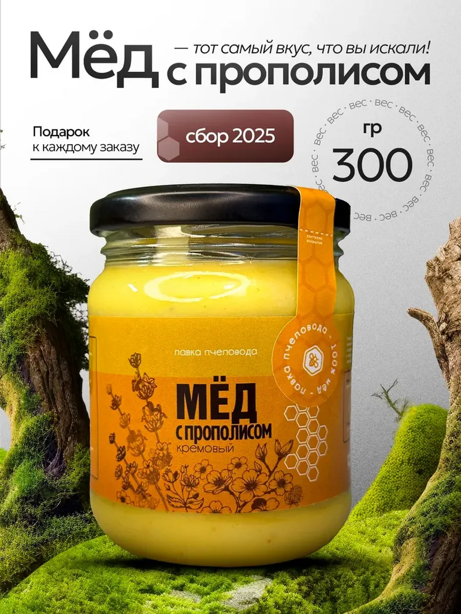 Мед натуральный с прополисом, 300 г, сбор 2025