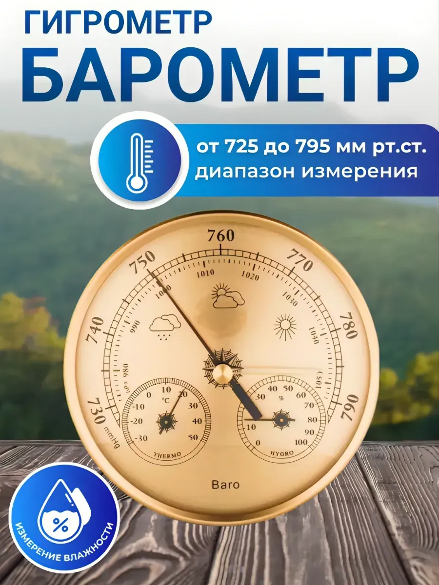 Барометр термометр 3 в 1 TH9392G золото