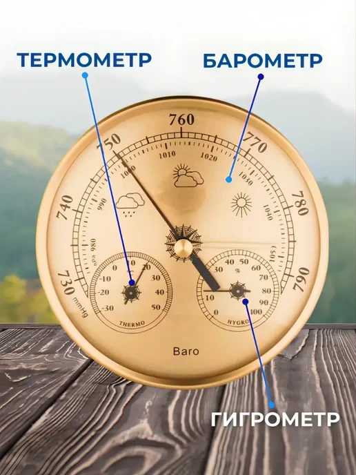S.N.M.I.S. Store Барометр термометр 3 в 1 TH9392G золото, 9392 г, фото 2