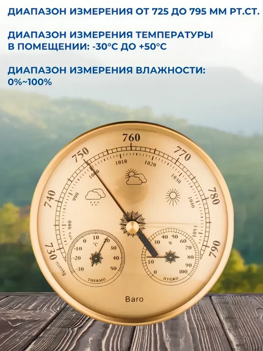 S.N.M.I.S. Store Барометр термометр 3 в 1 TH9392G золото, 9392 г, фото 3