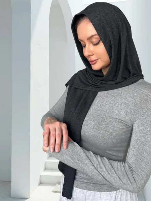 NELLI_STYLE Шарф платок капюшон мусульманский хиджаб шейла, черный, фото 2