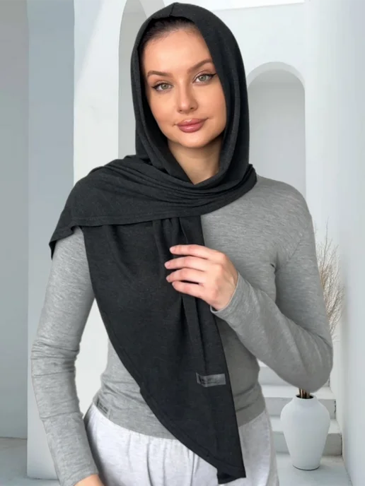 NELLI_STYLE Шарф платок капюшон мусульманский хиджаб шейла, черный, фото 4