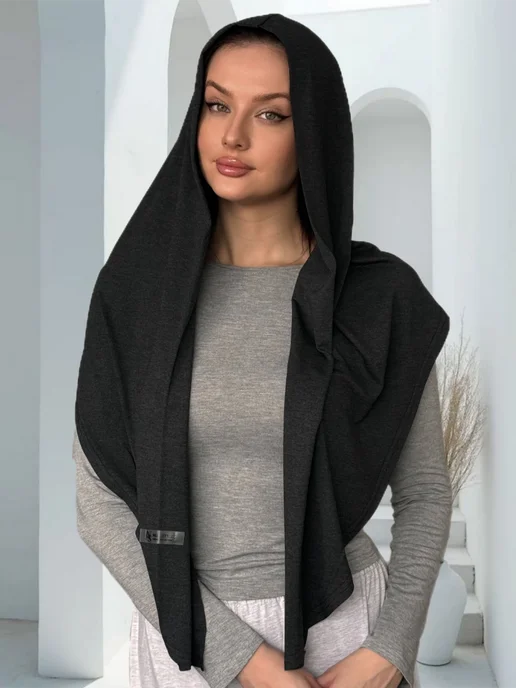 NELLI_STYLE Шарф платок капюшон мусульманский хиджаб шейла, черный, фото 5