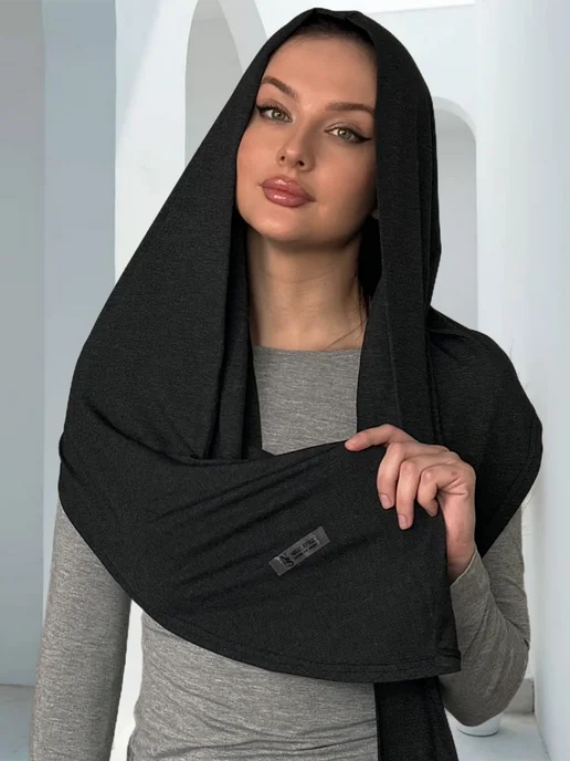 NELLI_STYLE Шарф платок капюшон мусульманский хиджаб шейла, черный, фото 6