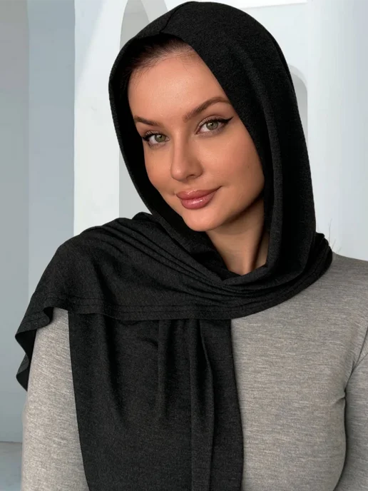 NELLI_STYLE Шарф платок капюшон мусульманский хиджаб шейла, черный, фото 7