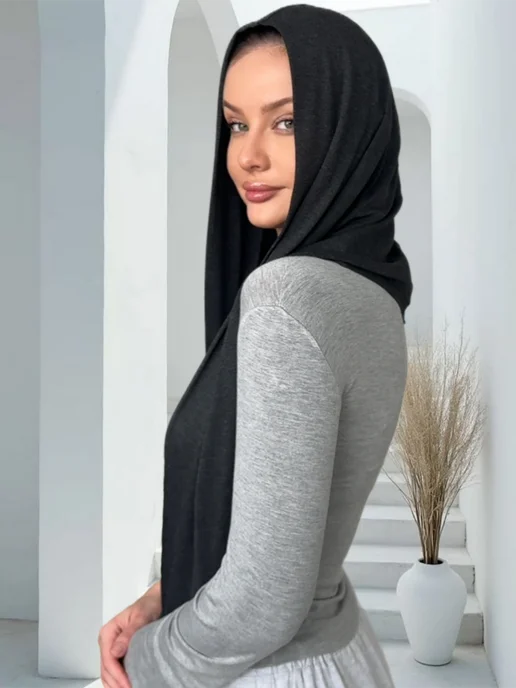 NELLI_STYLE Шарф платок капюшон мусульманский хиджаб шейла, черный, фото 8