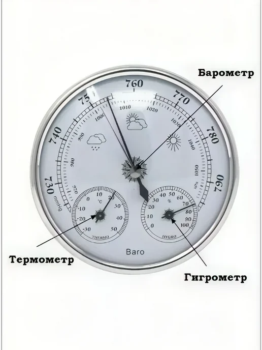 SHOP-TECH Барометр термометр 3 в 1 TH9392S серебро, серебристый, фото 6