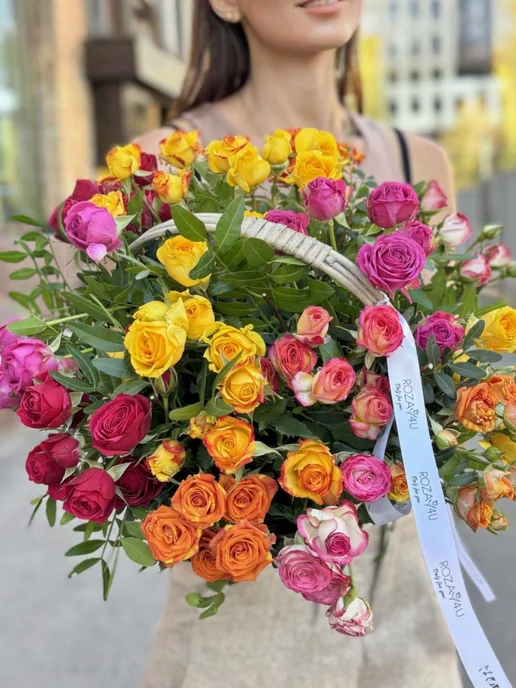 ROZA4U Букет живых цветов из 15 кустовых и пионовидных роз, фиолетовый, фото 3