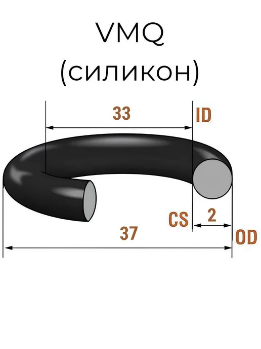 Кольцо уплотнительное 33х37x2 VMQ силикон 2 шт, 33x37x2, 1 шт, фото 2