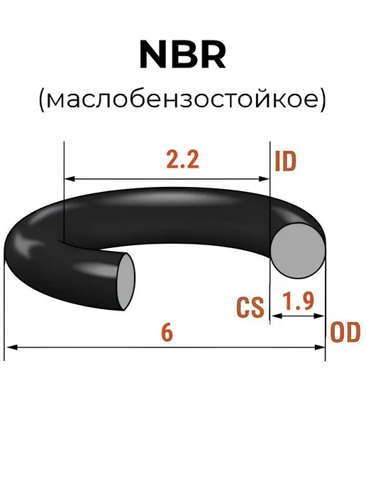 Кольцо уплотнительное 2,2х6x1.9 NBR маслобензостойкое 2 шт, 2 шт, фото 2