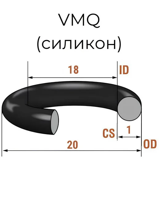 Кольцо уплотнительное 18х20x1 VMQ50 силикон 1 шт, 18x20x1, 1 шт, фото 2