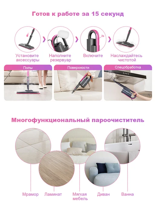 Многофункциональная швабра 19-в-1 пароочиститель, фиолетовый, фото 7