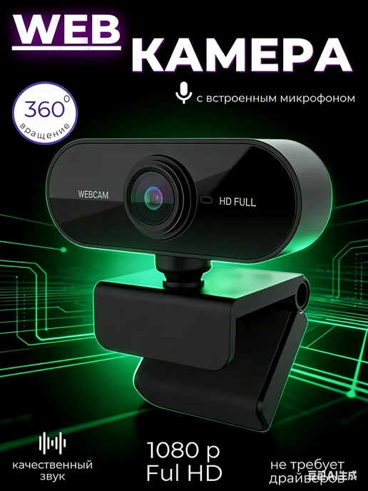 HOCO Веб-камера с микрофоном Full HD 1080P Webcam, черный