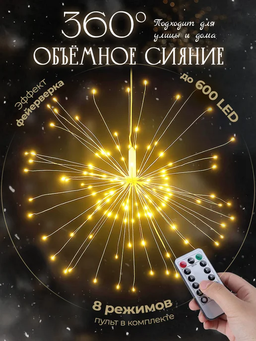 Гирлянда фейерверк 3м теплый свет, вариант, фото 2