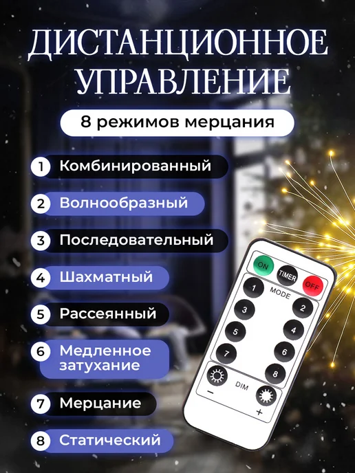 Гирлянда фейерверк 3м теплый свет, вариант, фото 4