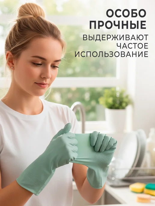 GT Перчатки хозяйственные размер M, голубой, фото 6