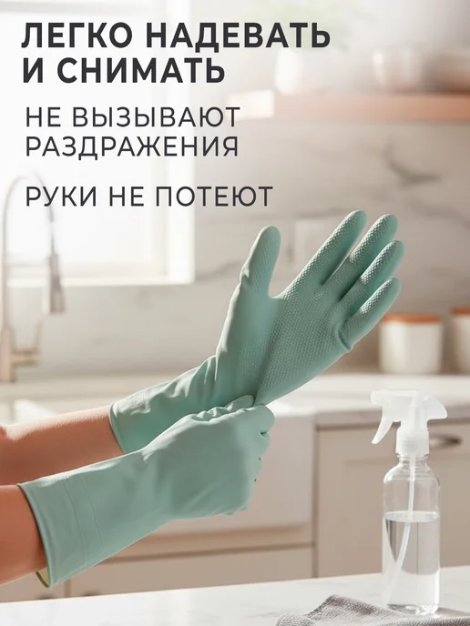 GT Перчатки хозяйственные размер M, голубой, фото 7