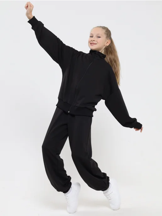 Mini Me Костюм спортивный модный со штанами в школу, черный, фото 2