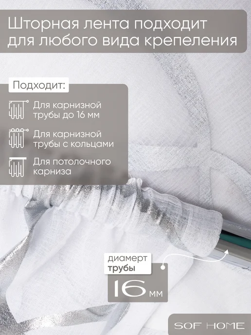 Sof Home Тюль белый под лен комплект 2шт 200х250, 200x250, 2 шт, фото 6